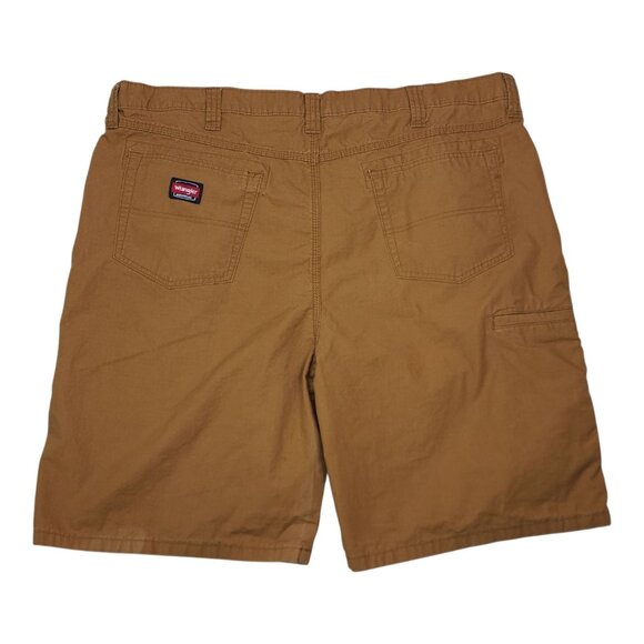 Wrangler Men Brown Workwear Shorts Size 44 Cotton Brown Stains on Front Back Leg - Picture 3 of 12